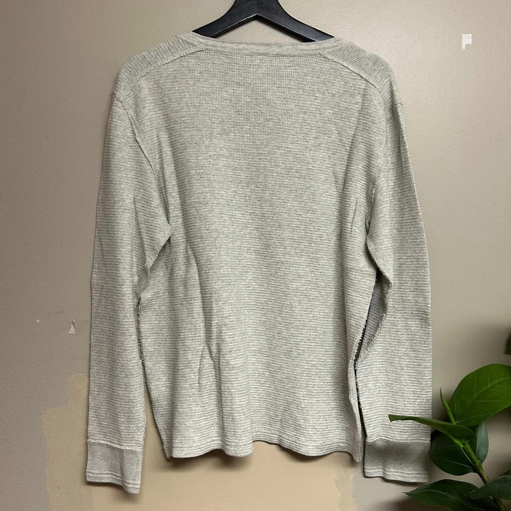 Vintage J. Crew Grey Waffle Knit Henley Thermal Shirt Mens Medium Y2K 2000s